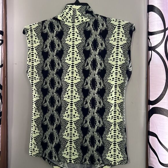 eci New York Sz M Yellow Black Geometric Op Art Pullover Sleeveless Stretch Top - Picture 6 of 11